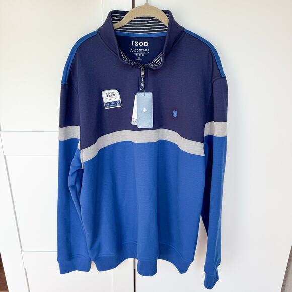 Izod Advantage Performance Stretch 1/4 Zip Pullover Sweatshirt Men’s XL Blue NWT - Picture 1 of 5